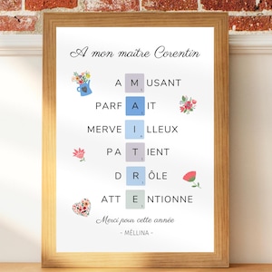 Affiche maître personnalisée - cadeau maitresse - Cadeau fin d'année scolaire - idée cadeau maitresse ecole maternelle primaire