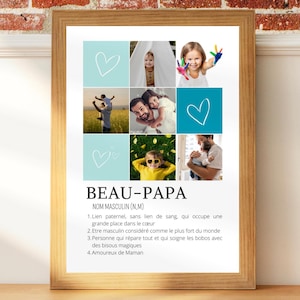 Affiche beau-père personnalisée photos - cadre photo beau-papa - Idée cadeau fête des pères