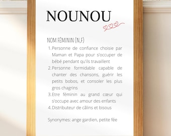 Affiche personnalisée définition nounou- cadeau nounou - idée cadeau nounou assistante maternelle - merci nounou