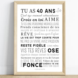 Affiche 40 Ans | Affiche Inspirante et Motivante | Décoration Fête Anniversaire | Affiche Murale Personnalisée