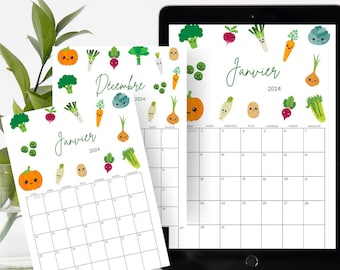 2024-2025 Calendar - Seasonal vegetable calendar for children - Monthly planner 2024 by Le Temps des Paillettes