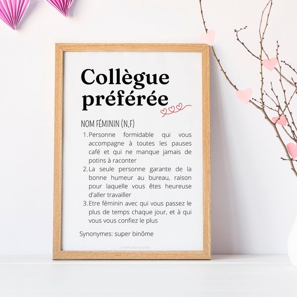Affiche définition Collègue personnalisable -  cadeau collègue personnalisable par Le Temps des Paillettes