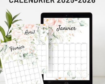 2025-2026 Calendar - Pink Monthly Planner - Perpetual PDF Diary to Download - 2025 Planner by Le Temps des Paillettes