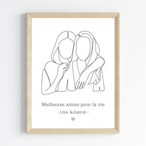 Best friends line art poster - Best friend gift - girlfriends birthday gift by Le Temps des Paillettes