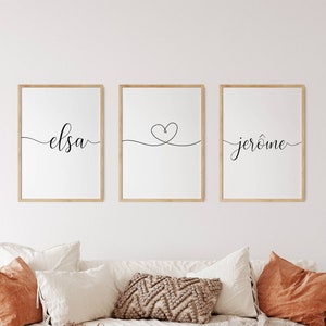 Personalized couple posters Valentine's Day gift - Triptych for couple - Couple poster and first names by Le Temps des Paillettes