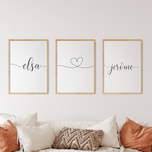 Affiches couple personnalisée Cadeau de St Valentin - Triptyque pour couple - Affiche couple et prénoms par Le Temps des Paillettes