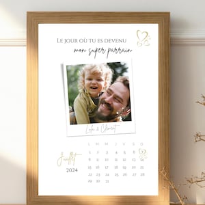 Affiche parrain marraine personnalisée calendrier date de baptême photo - cadeau pour  parrain - cadeau baptême - demande parrain marraine