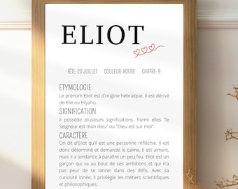 Affiche étymologie prénom signification - Affiche naissance - Cadeaux personnalisé bébé - Cadeau de naissance -  Décoration chambre bébé