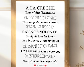 Affiche cadeau crèche nounou ou mam - cadeau crèche - remerciement crèche - idée cadeau personnalisé - Poster personnalisé,