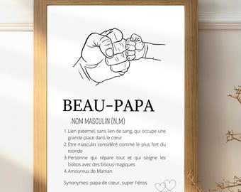 Affiche définition beau-père personnalisée, carte fête des pères - Cadeau beau papa - Idée Cadeau fête des pères