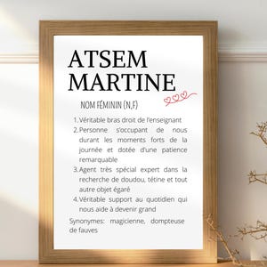 Affiche définition Atsem/Aesh  - cadeau fin d'année personnalisable avec prénom- cadeau école maternelle - Merci Atsem