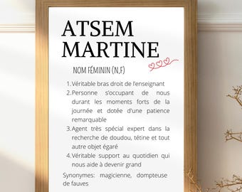 Affiche définition Atsem/Aesh  - cadeau fin d'année personnalisable avec prénom- cadeau école maternelle - Merci Atsem