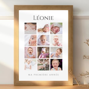 Affiche Photo 1ère Année de Bébé  - Cadeaux personnalisé 1 an -  Décoration chambre bébé