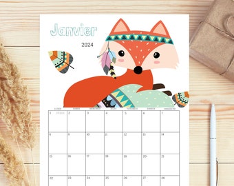 2024-2025 Calendar - Printable 2024 Calendar - Children's school calendar by Le Temps des Paillettes