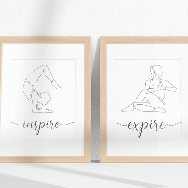 Affiche Inspire Expire Yoga, Affiche single line position yoga , décoration pour studio de Yoga par Le Temps des Paillettes