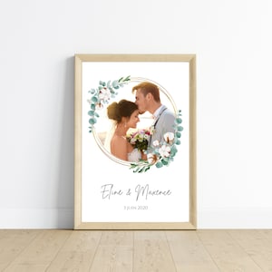 Affiche couple photo noce de coton -  1 an de mariage - affiche anniversaire de mariage
