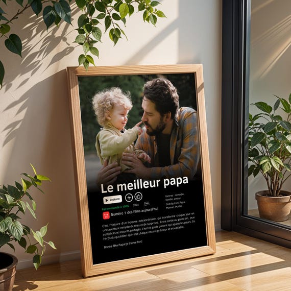 Affiche Série ou Film Netflix personnalisé « Meilleur Papa du Monde » – Cadeau fête des pères, anniversaire ou Noël – Poster photo papa
