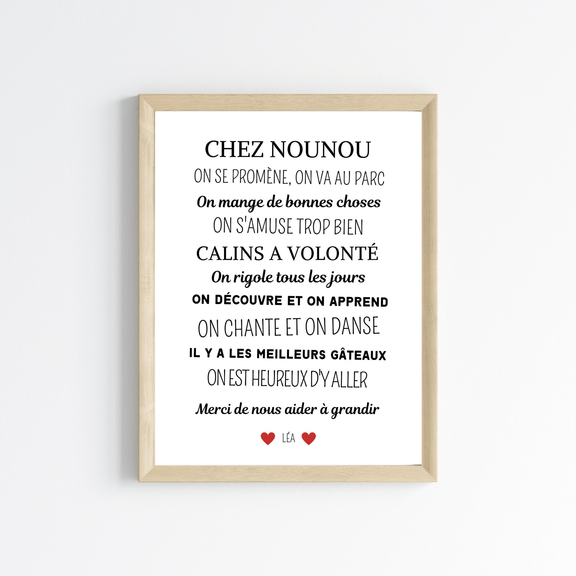 Affiche chez nounou, phrases couleurs