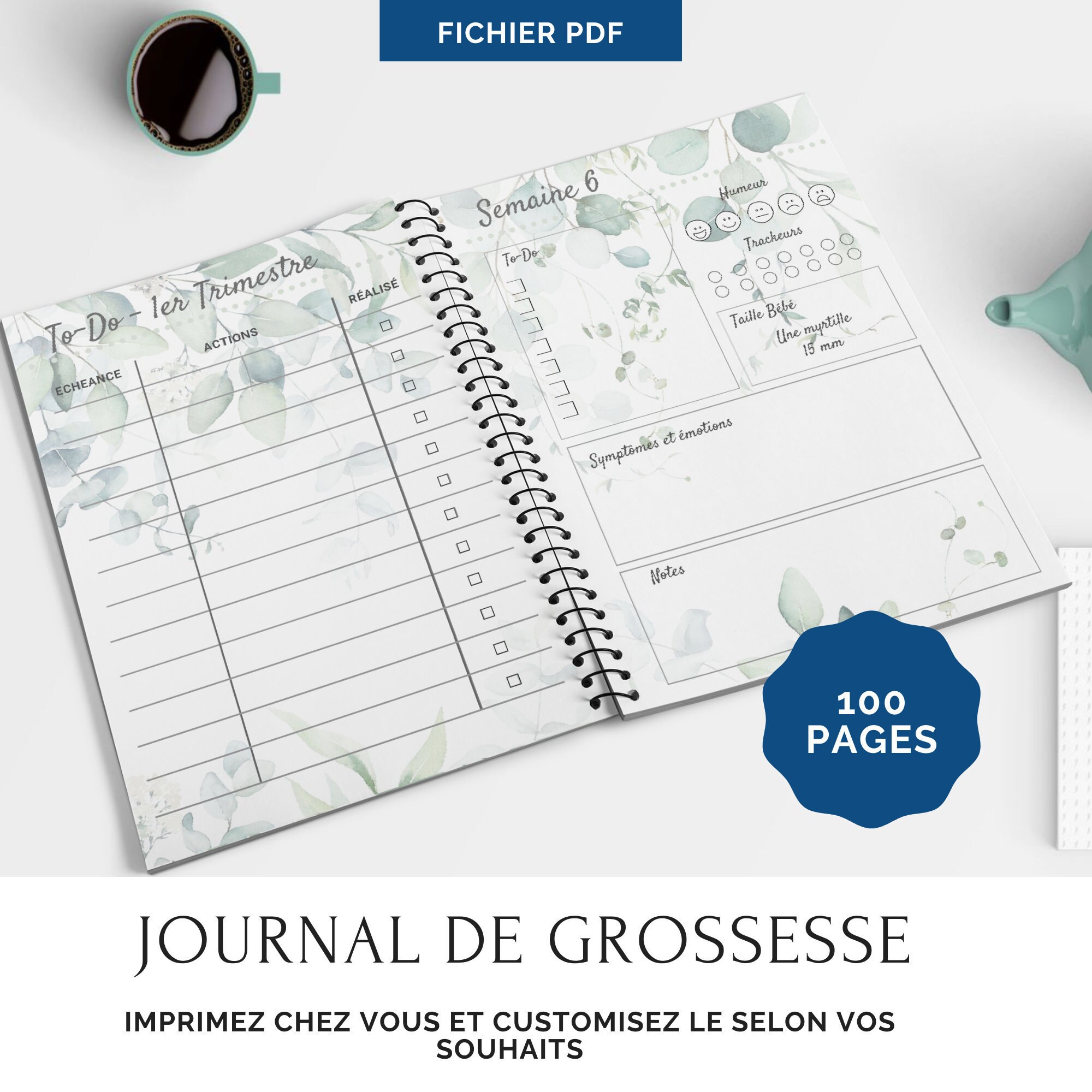 Journal De Grossesse A Imprimer Feuille Eucalyptus Etsy Canada