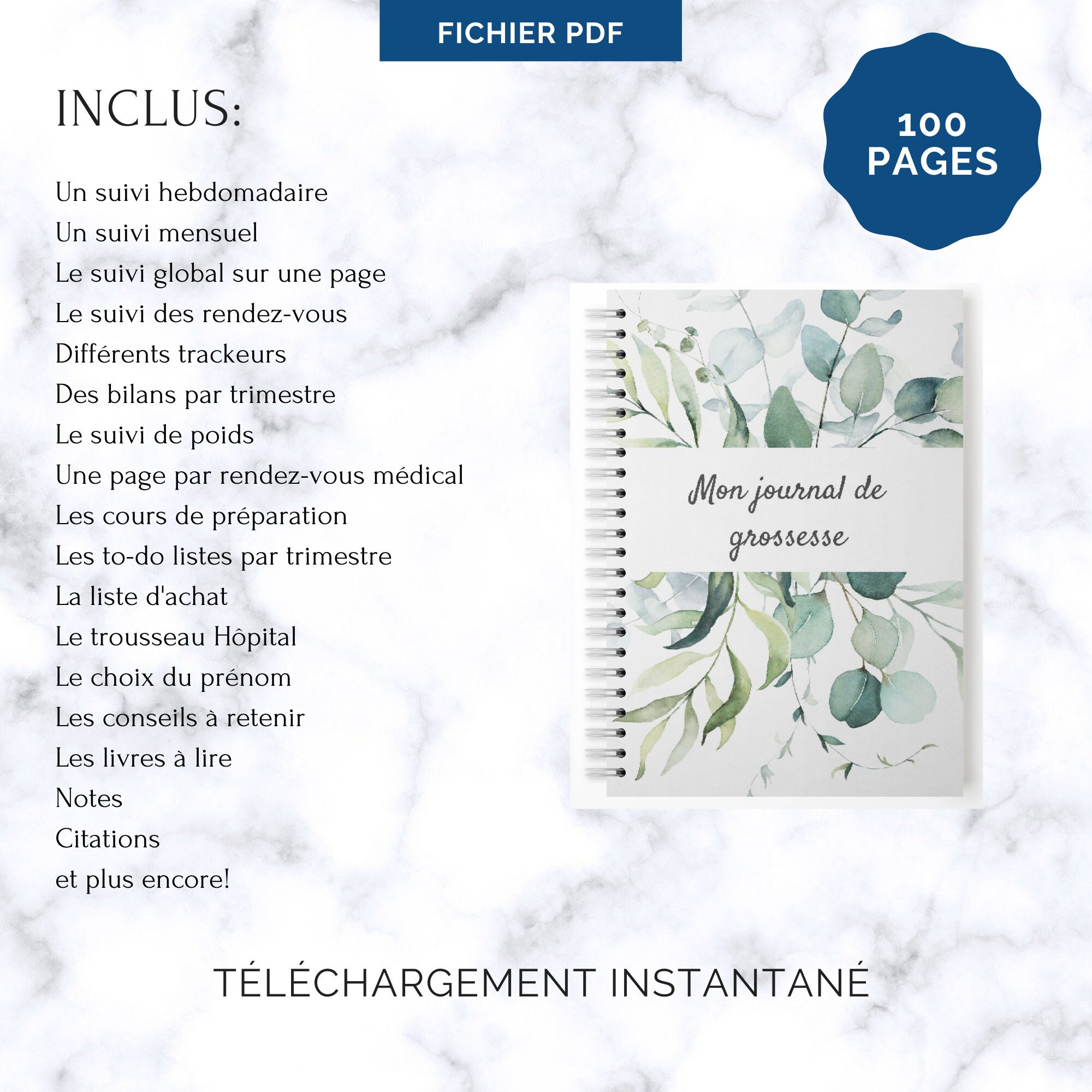 Journal De Grossesse A Imprimer Feuille Eucalyptus Par Le Etsy Sweden