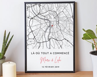 Là ou tout a commencé - Affiche couple personnalisée avec lieu de rencontre - Affiche carte GPS  par Le Temps des Paillettes