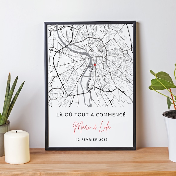 Là ou tout a commencé - Affiche couple personnalisée avec lieu de rencontre - Affiche carte GPS  par Le Temps des Paillettes