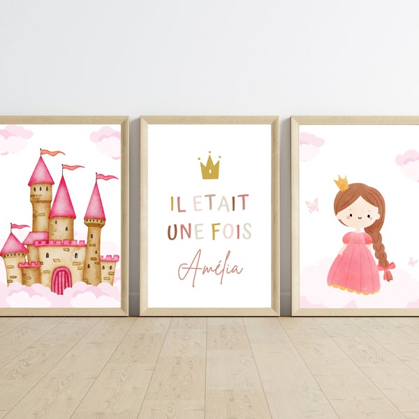 Affiche enfant princesse - Déco fille rose princesse par Le temps des paillettes