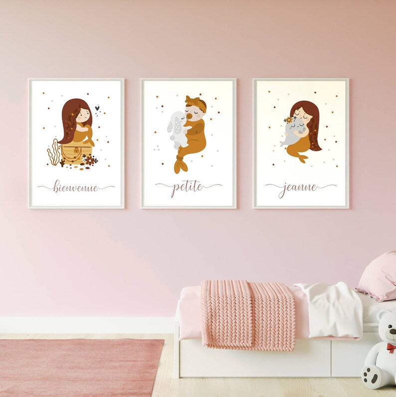 Lot 3 Affiches Enfant Baby Boheme Sirene Decoration De Etsy