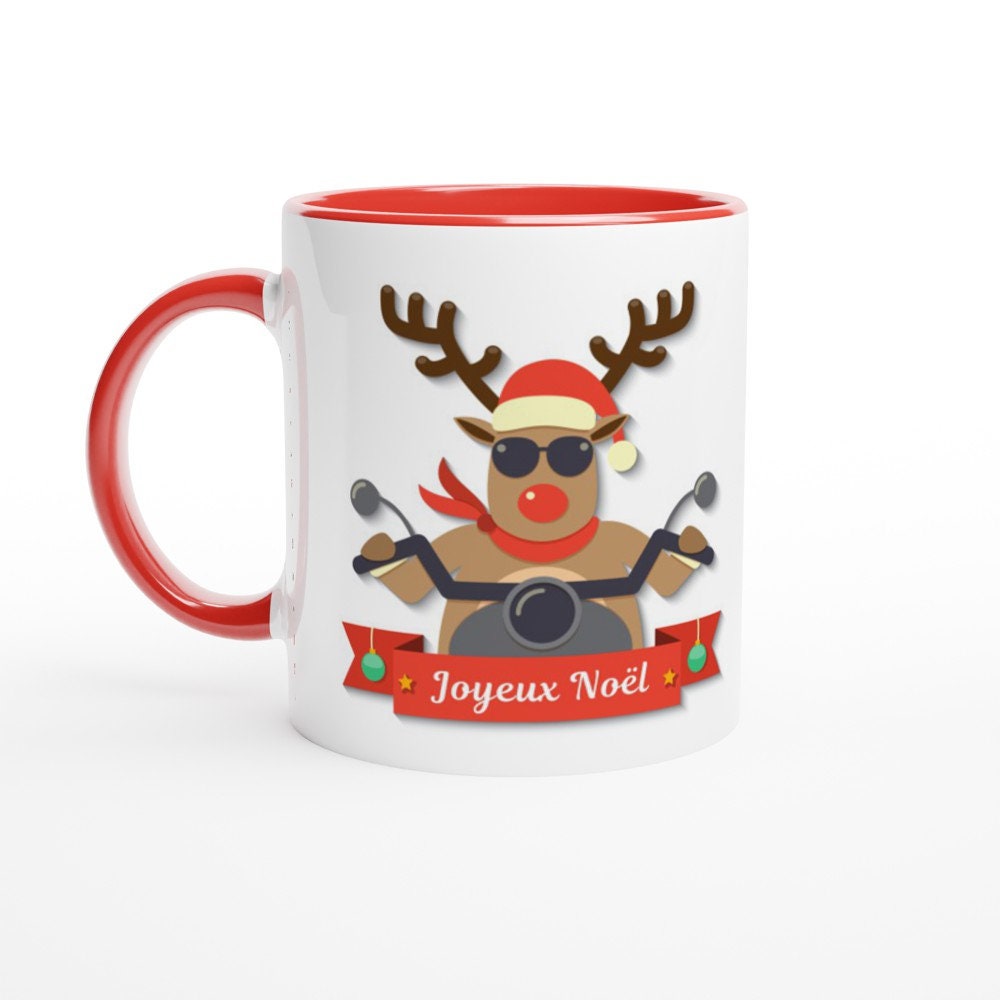 Tasse Renne Motard - Cadeau Noël Mug Personnalisé en Céramique Rouge