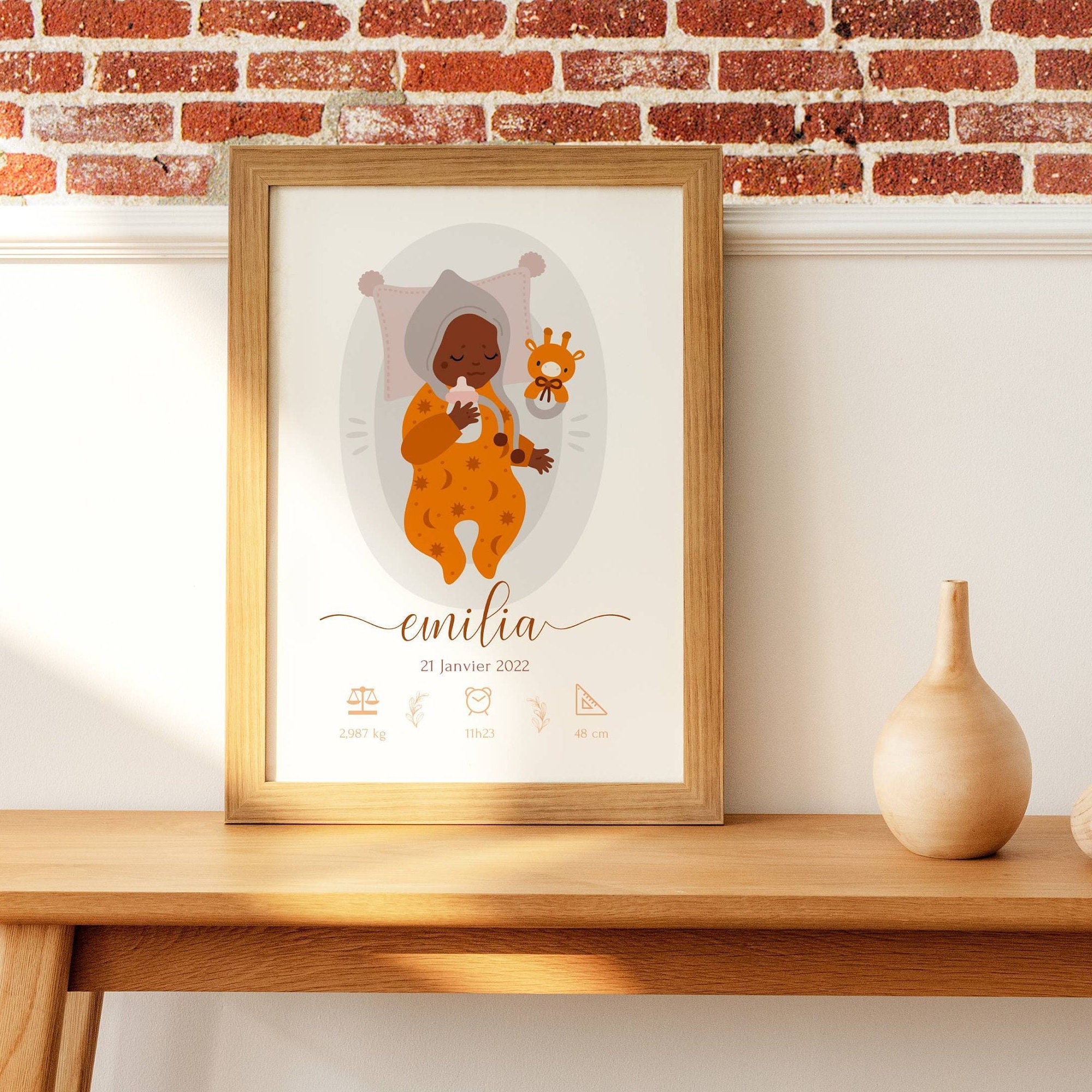 Affiche Bébé Bohème - Affiche Enfant Boho Naissance Personnalisée Prénom Terracotta Cadeau de Naissa