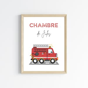Firefighter child poster - Personalized boy's bedroom poster - firefighter decoration by Le Temps des Paillettes