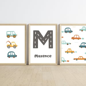 Lot 3 affiches enfant véhicules & route - décoration murale chambre bébé garçon posters voiture - cadeau personnalisé enfant
