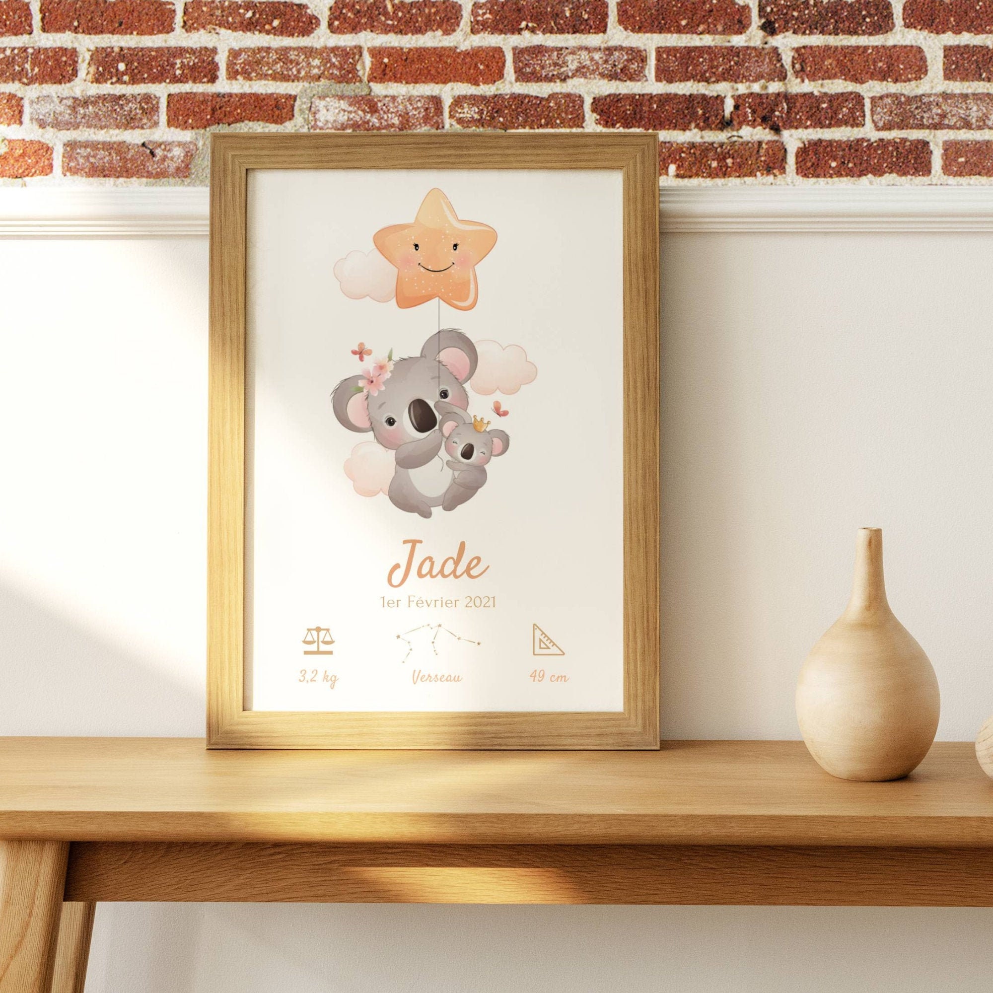 Affiche Enfant Animaux Koala - Affiche de Naissance Affiche Bébé à Personnaliser