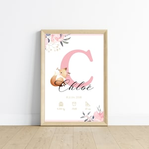 Fox birth poster - Personalized first name poster - Personalized birth gift by Le Temps des Paillettes