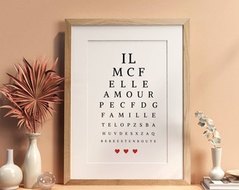 Affiche annonce grossesse Test de vue - Message test d'acuité - "bébé est en route"  par Le Temps des Paillettes