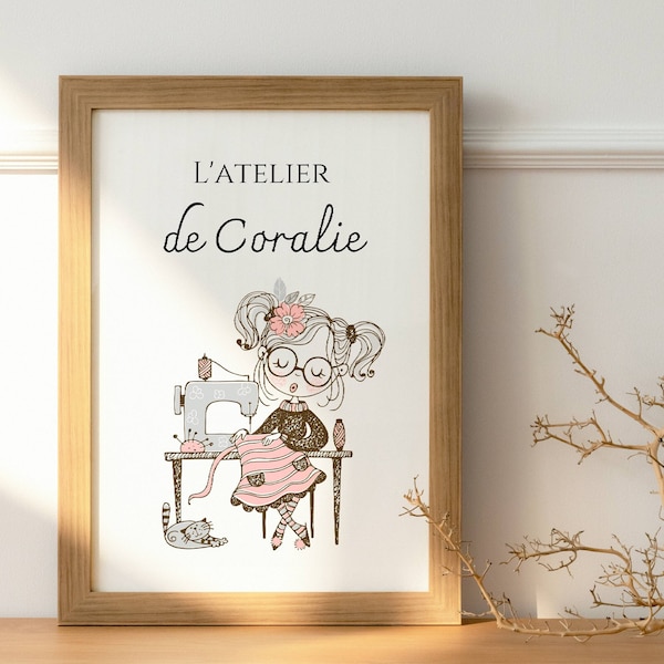 Affiche Atelier de Couture Personnalisée - Affiche couturière personnalisée - cadeau pour couturière par Le Temps des Paillettes