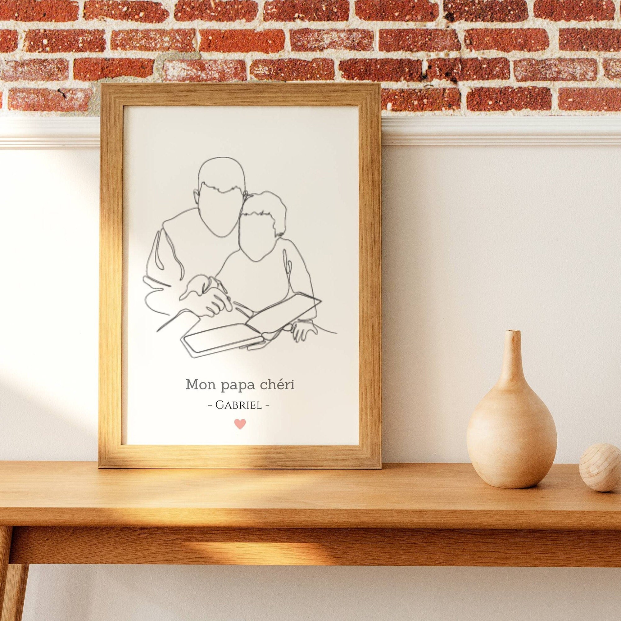 Affiche Papa et Enfant - Affiche Single Line Affiche Papa Prénom ~ Famille Single Line Personnalisée