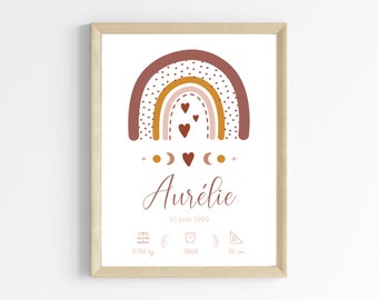 Affiche personnalisée arc en ciel bohème -  cadeau naissance  personnalisé boho par Le Temps des Paillettes