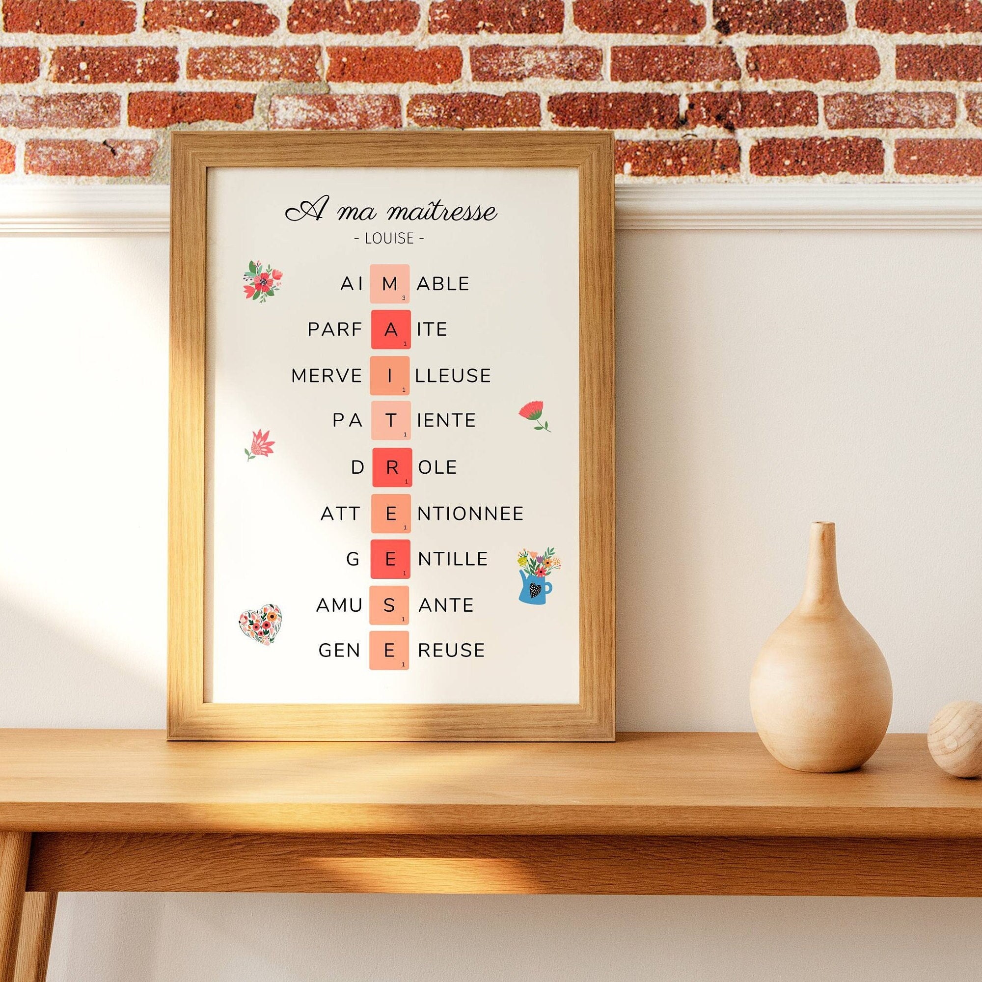 Affiche Maîtresse Personnalisée - Affiche Définition Affiche Qualité Cadeau École Fin d'année Maître