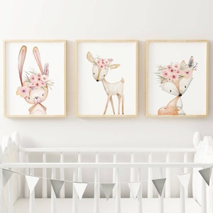 Set 3 affiches animaux aquarelle pour chambre enfant - cadeau de naissance personnalisée prénom par Le temps des paillettes