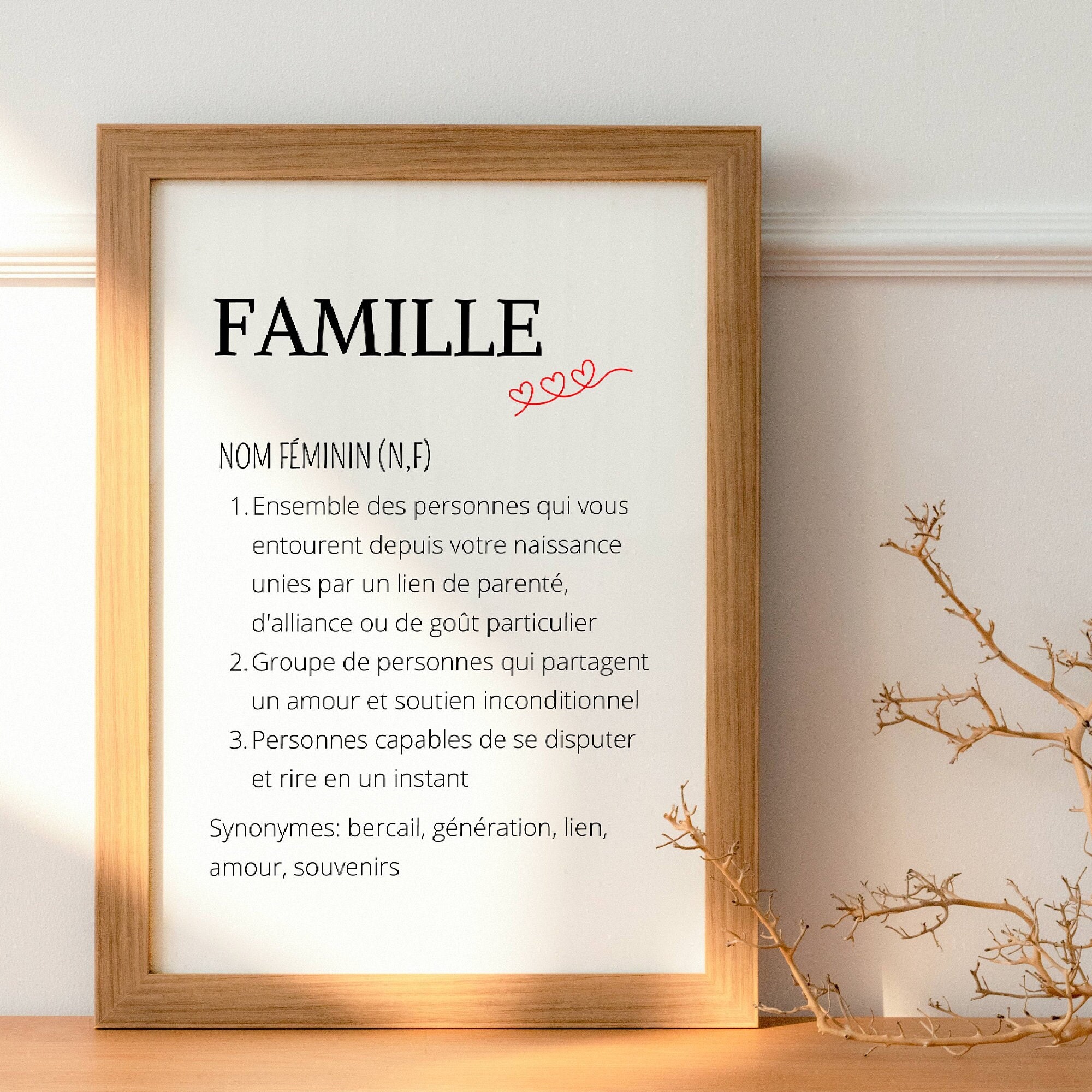 Affiche Définition Famille Personnalisée - Affiche Minimaliste Noire et Blanc