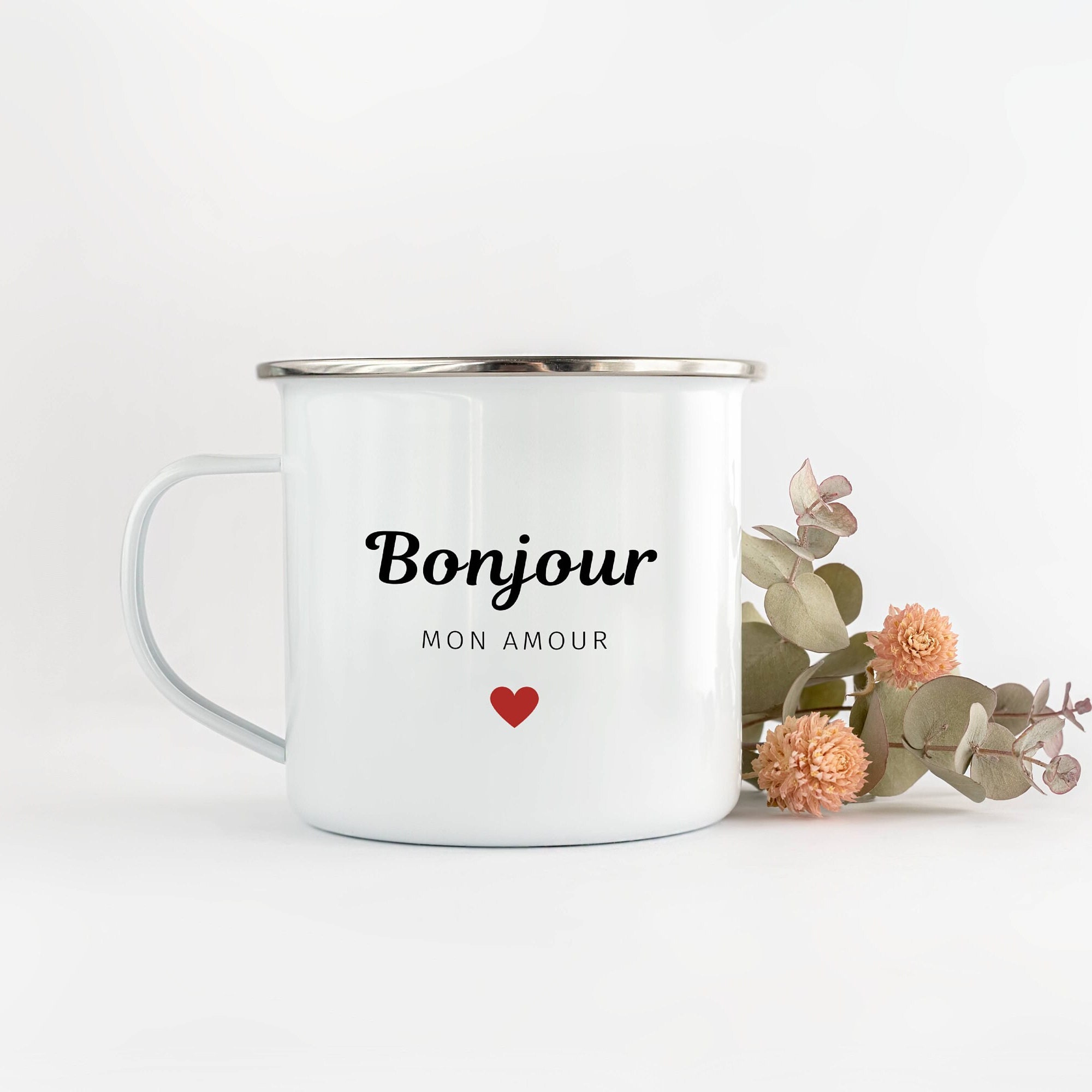 Tasse St Valentin - Mug Personnalisé Bonjour Mon Amour Je T'aime Cadeau Couple