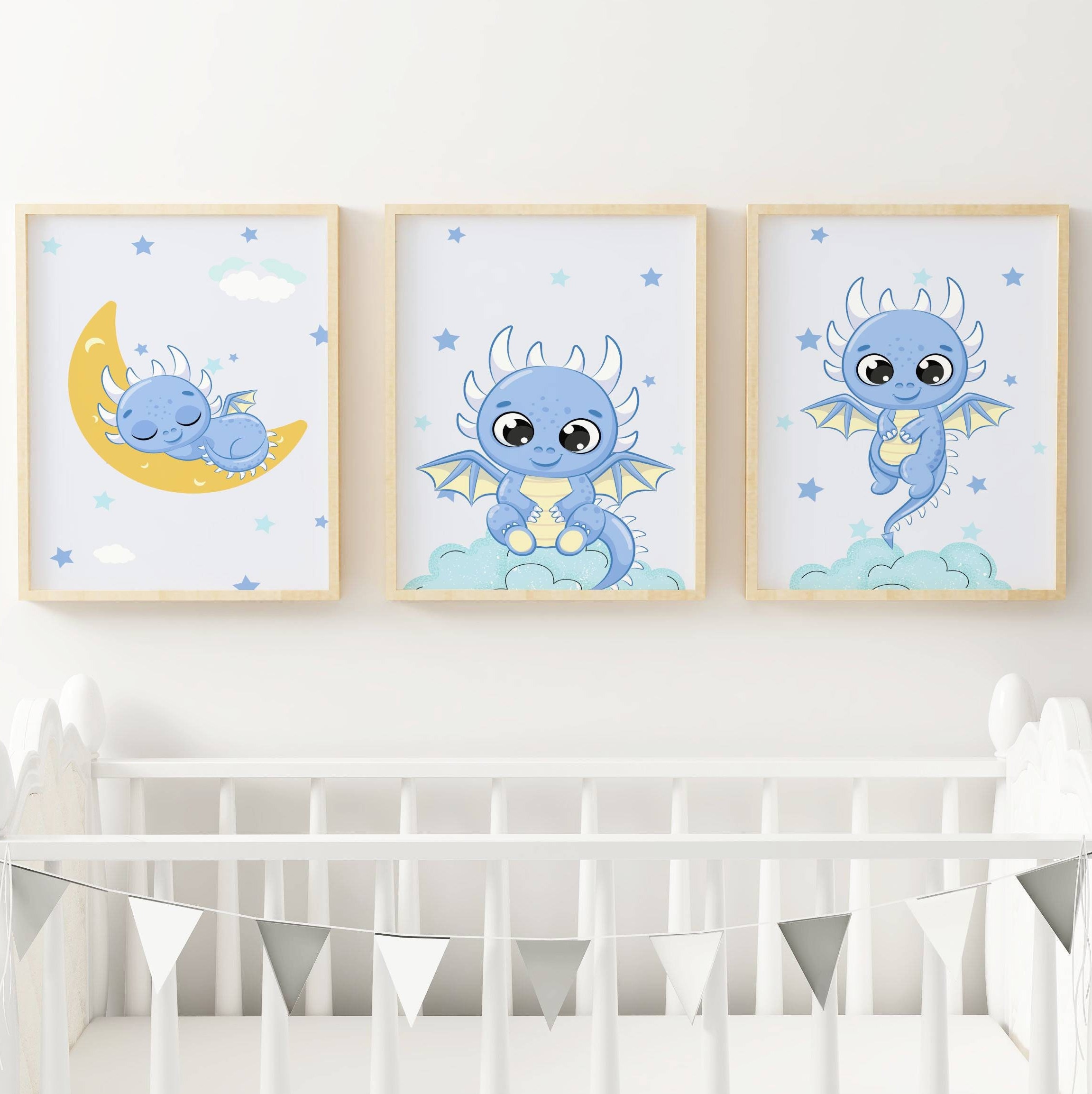 Affiches Enfant Dragons - Cadeau Naissance Dragon Poster Chambre Bébé Décoration Murale Féerique