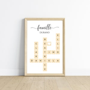 Decorative poster Scrabble first names ~ family poster ~ personalized poster ~ mixed group ~ recomposed family by Le Temps des Paillettes