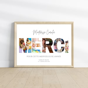 Affiche "MERCI Maîtresse" personnalisée avec photos – Cadeau fin d’année scolaire, maternelle ou primaire