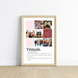 Affiche definition Temoin Format numérique ou physique A4 ou A3 affiche personnalisée photo texte cadeau anniversaire mariage