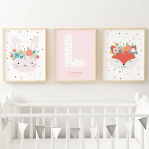 Children's animal poster - Birth poster - Personalized gifts - Baby room decoration - Children's frame - Girls' room poster
