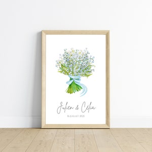 Affiche couple noce de muguet -  13 ans de mariage - affiche anniversaire de mariage