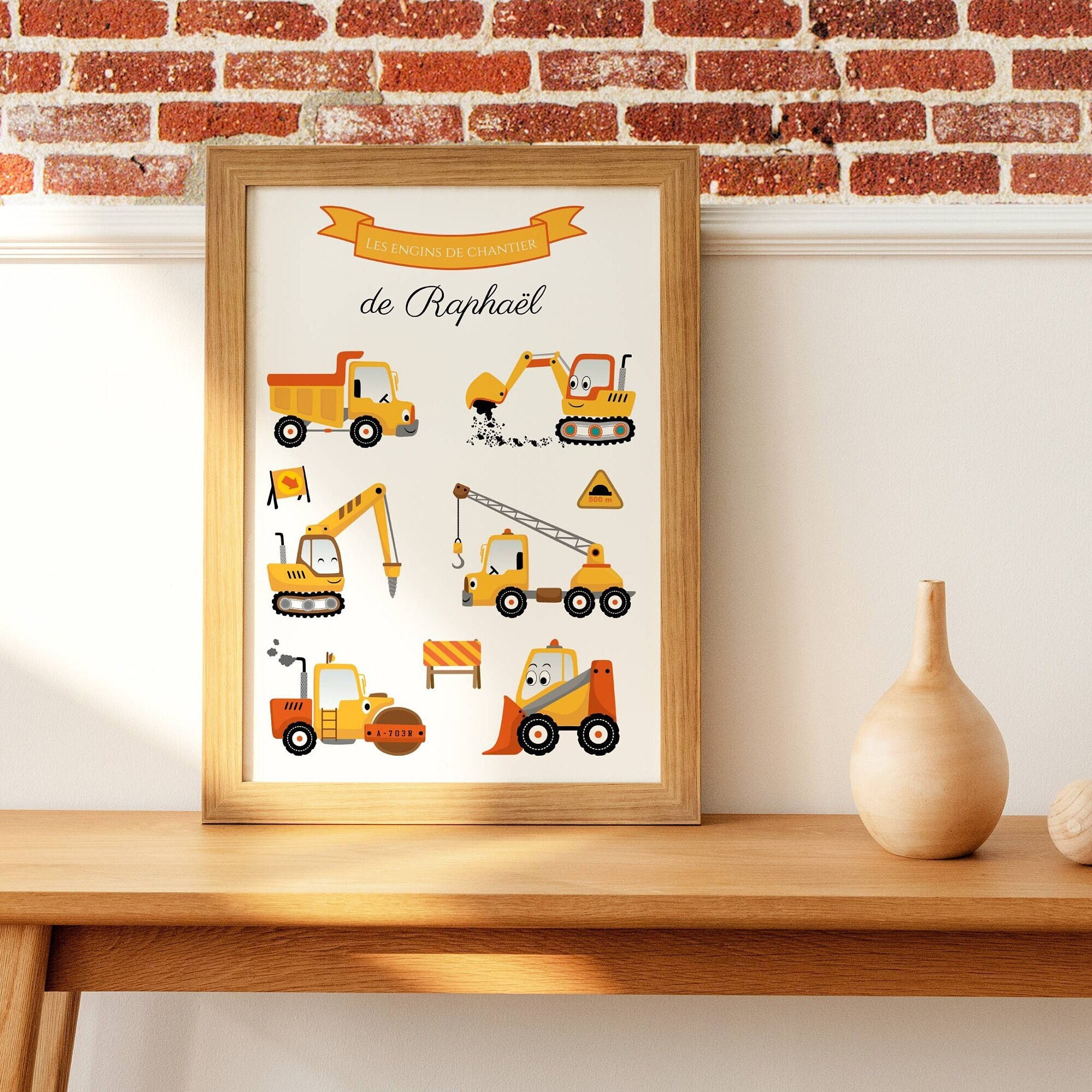 Affiche Enfant Engins de Chantier - Affiche Véhicules Voitures Camions