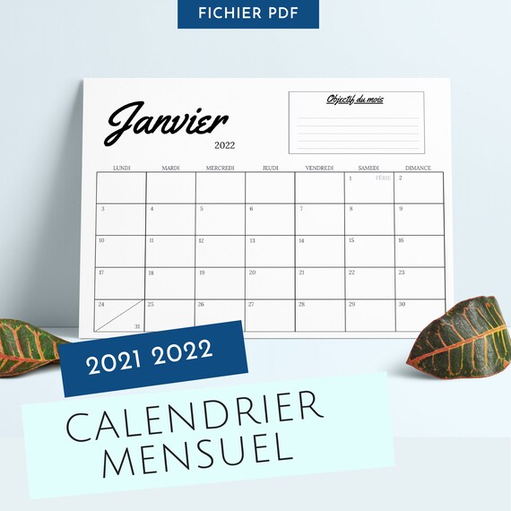 Calendrier 2021 A Imprimer Calendrier Mensuel Calendrier Etsy calendrier 2021 2022 mensuel